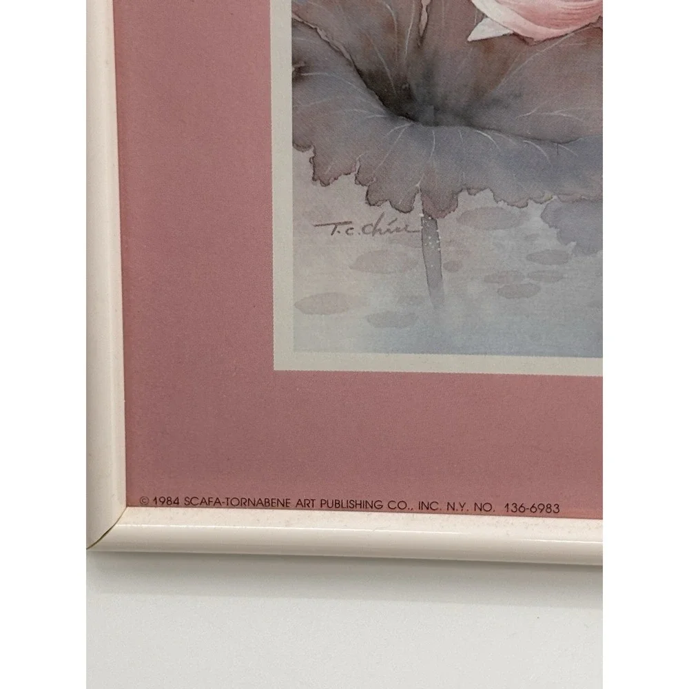 Vintage 1984 Litho T. C. CHIU Bird/Lotus Flower Artwork - Picture 3 of 5